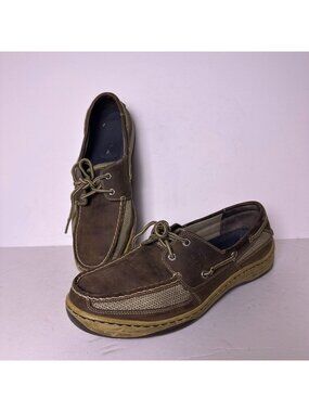Sperry Top Sider Tan Brown Shoes Men 11W Tarpon 2 Eye Loafers Slip Prep Casual